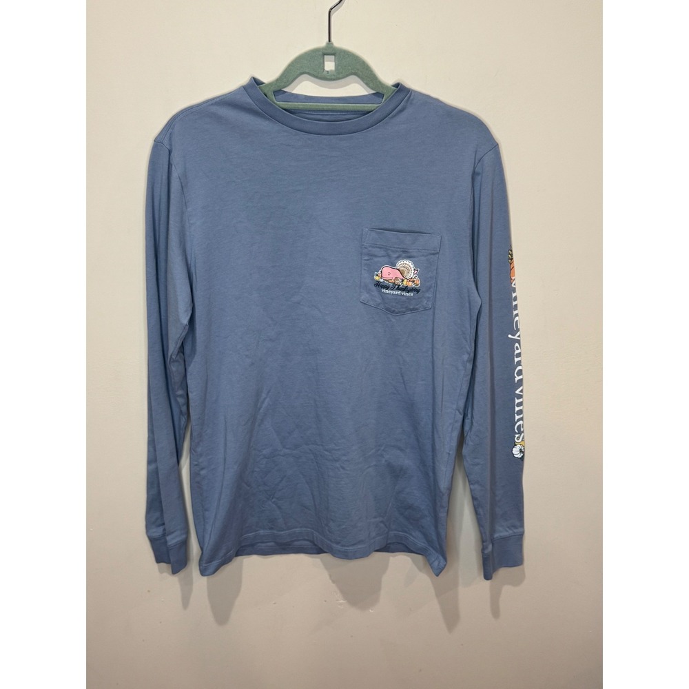 Vineyard Vines NWT Thanksgiving Whale Long Sleeve Cotton Tshirt Sz XS Mens Blue